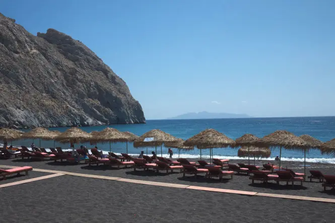 Perissa Beach in Santorini, Greece