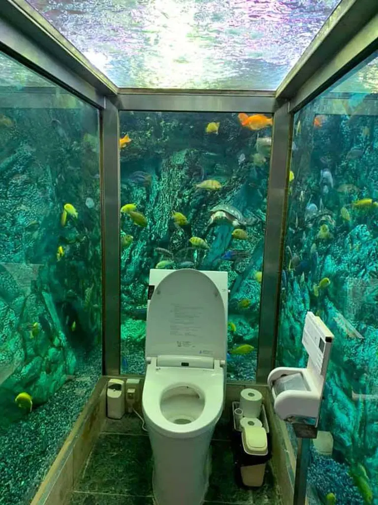 Japanese Café Gains Fame For Installing An Ocean Around Its Restroom 3