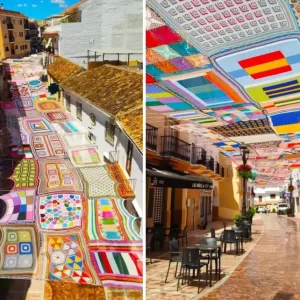 Unique And Colorful Sunshade Created By A Crochet Class In Spain