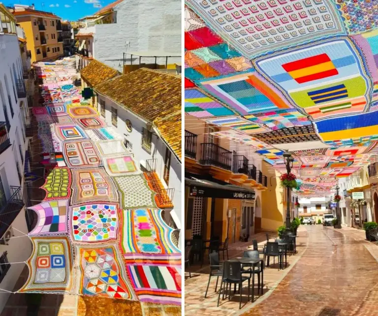 Unique And Colorful Sunshade Created By A Crochet Class In Spain